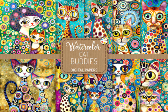 Download Klimt Cat Buddies - Watercolor Paintings - Paintings Collection
